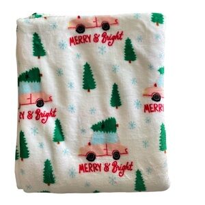 WONDERSHOP Plush Fleece Throw Blanket Christmas Trees Merry & Bright 50x62